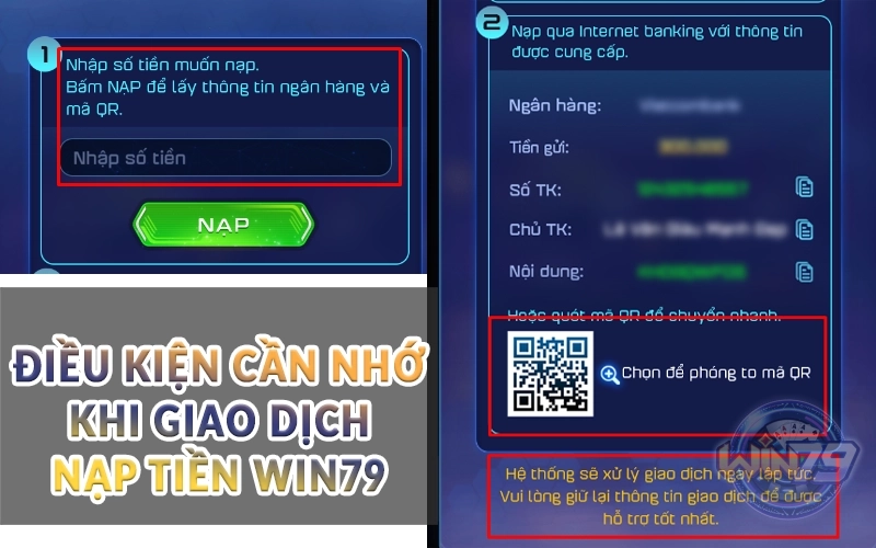 Hướng dẫn nạp tiền Win79 từ A - Z chỉ với 3 phút 3 Điều kiện cần nhớ khi giao dịch nạp tiền Win79