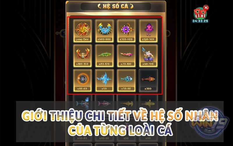 Bắn Cá Win79 - Khám phá đại dương nhận thưởng lớn 3 Giới thiệu chi tiết về hệ số nhân của từng loài cá